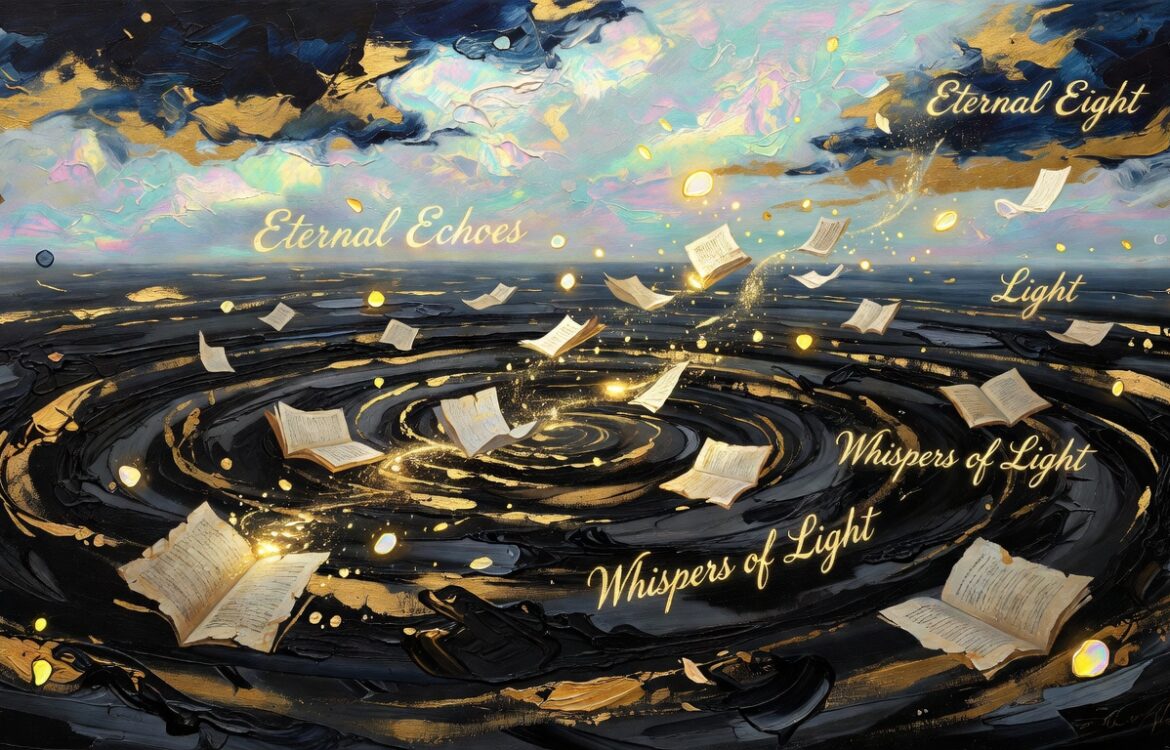 Oil painting of floating golden pages above a dark sea of ink, obsidian and gold tones, AI prompts for rewriting paragraphs